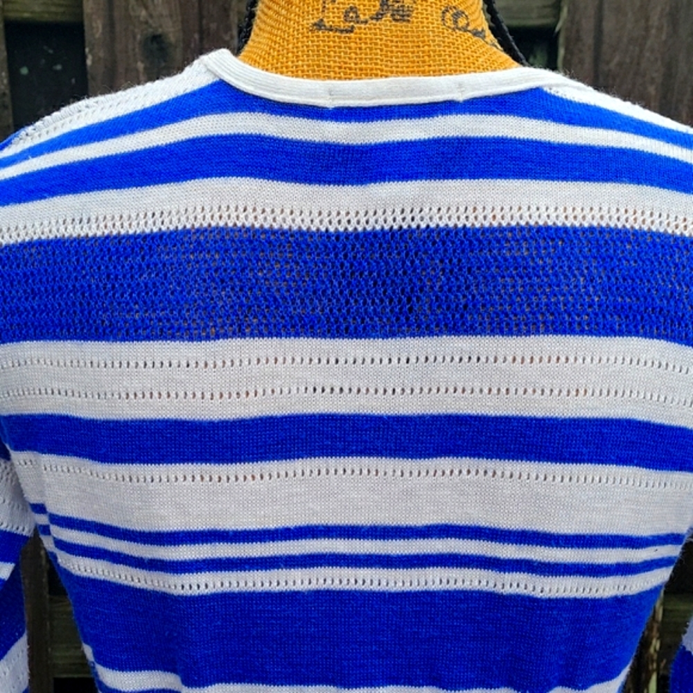 Motherhood Maternity Striped  Babydoll Pointelle Sweater with Drawstring Tie - Picture 8 of 17